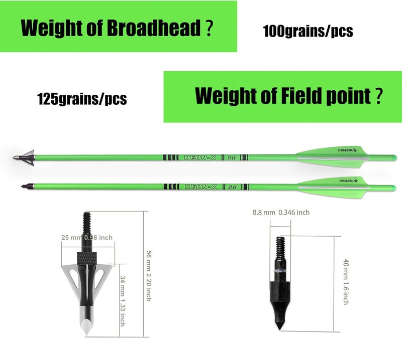 BOWSOUL Crossbow Bolts 20inch Fluorescence Color Carbon Crossbow Hunting Arrows with 4" Vanes and Replaced Arrowhead(12 Pack) - Image 3